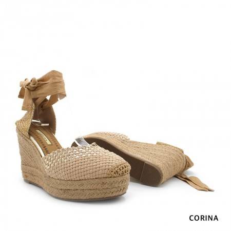 Valencianas con Cuña color Camel y dorado con lazada Corina