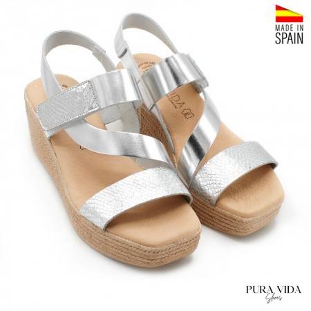 Sandalias con Cuña y Velcro color Plata - PURAVIDA 2022