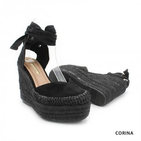 Alpargatas con Cuña Alta de esparto color Negro - Corina 22
