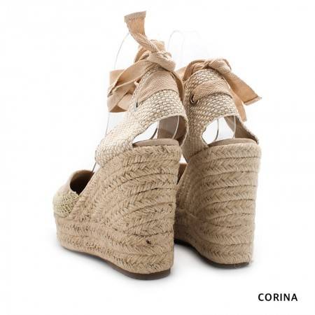 Alpargatas con Cuña Alta de esparto color Beige - Corina 22