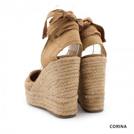 Alpargatas con Cuña Alta de esparto color Camel - Corina 22