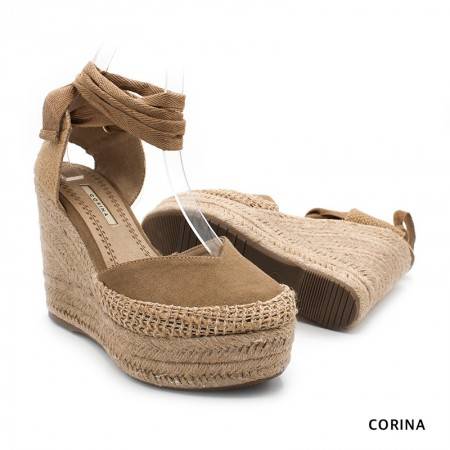 Alpargatas con Cuña Alta de esparto color Camel - Corina 22