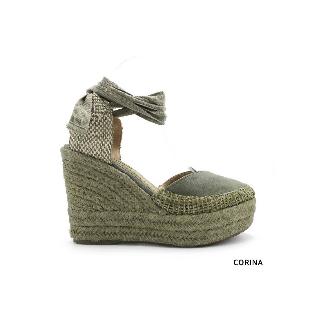 Alpargatas con Cuña Alta de esparto color Verde - Corina 22