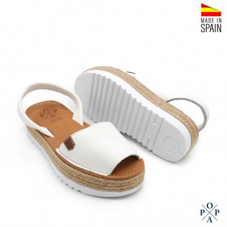 Menorquinas Julia Popa Blanca de piel con Plataforma
