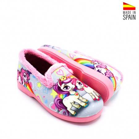 Zapatillas Casa Niña color Gris con dibujo Unicornios