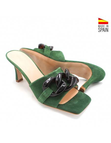 sandalias tacon fino piel verde