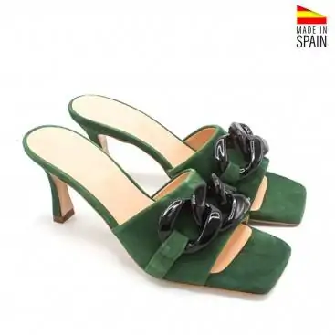 sandalias tacon fino cadena verde