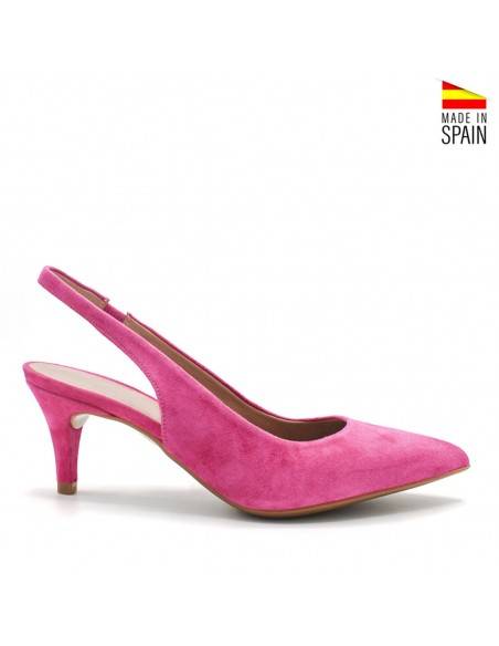 zapatos fiesta tacón bajo fucsia