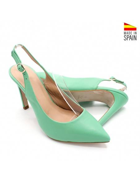 zapatos salones piel verde menta