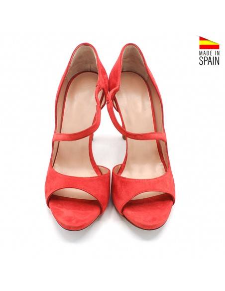 sandalias roja anaranjada con tacón