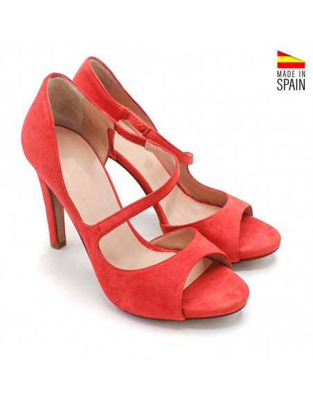 sandalias rojas anaranjadas tacón