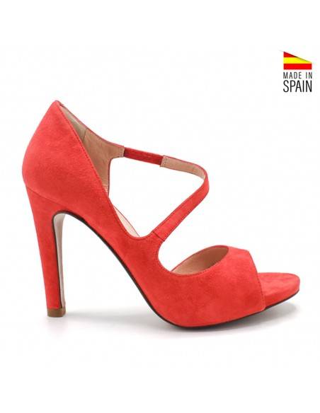 tacón rojo anaranjado