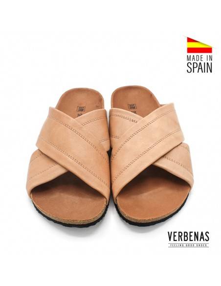 sandalias hombre piel camel