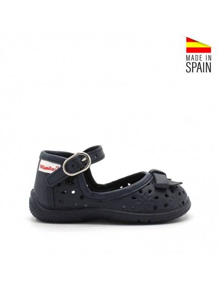 merceditas piel azul marino