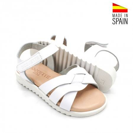 Inaccesible Se asemeja Imitación Sandalia Piel de Niña Blancas con Velcro - Made in SPAIN