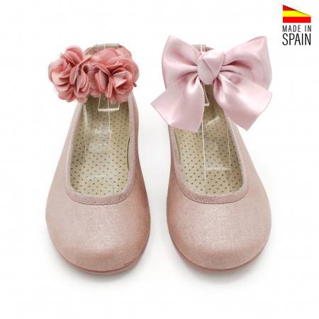 Bailarinas con lazo rosa maquillaje para comunión fabricadas en España