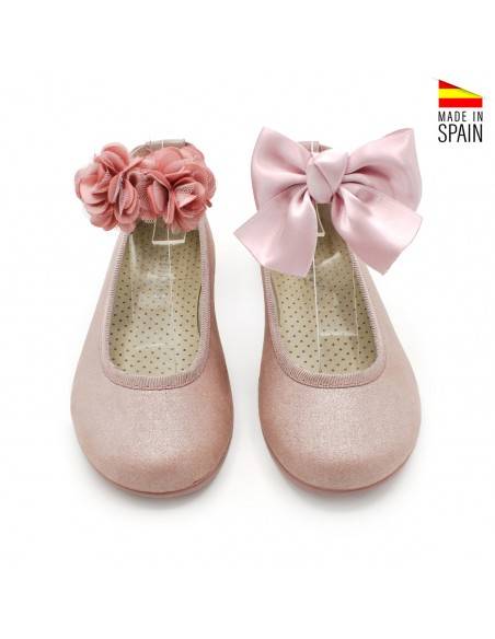 Bailarinas con lazo rosa maquillaje para comunión fabricadas en España