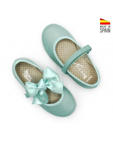 zapatos lazo verde agua para niña