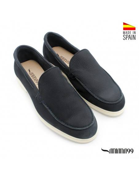 mocasín de piel azul marino para hombre