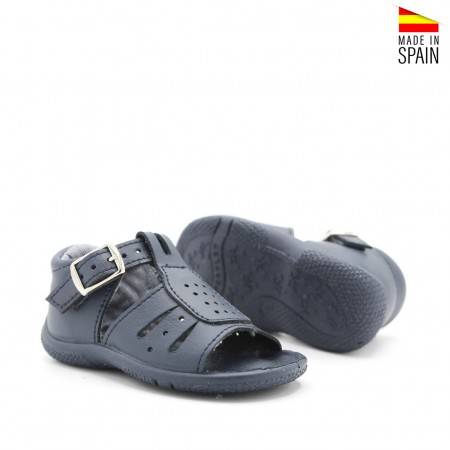 sandalia bebe piel azul marino