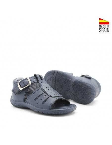 sandalia bebe piel azul marino