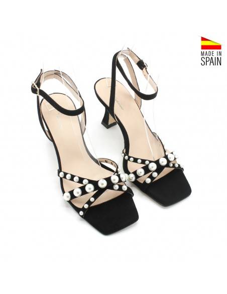 sandalias tacón negras de marca